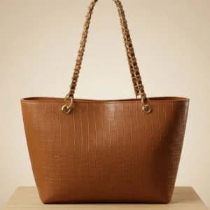 Brown Textured Chain Shoulder Bag for Women