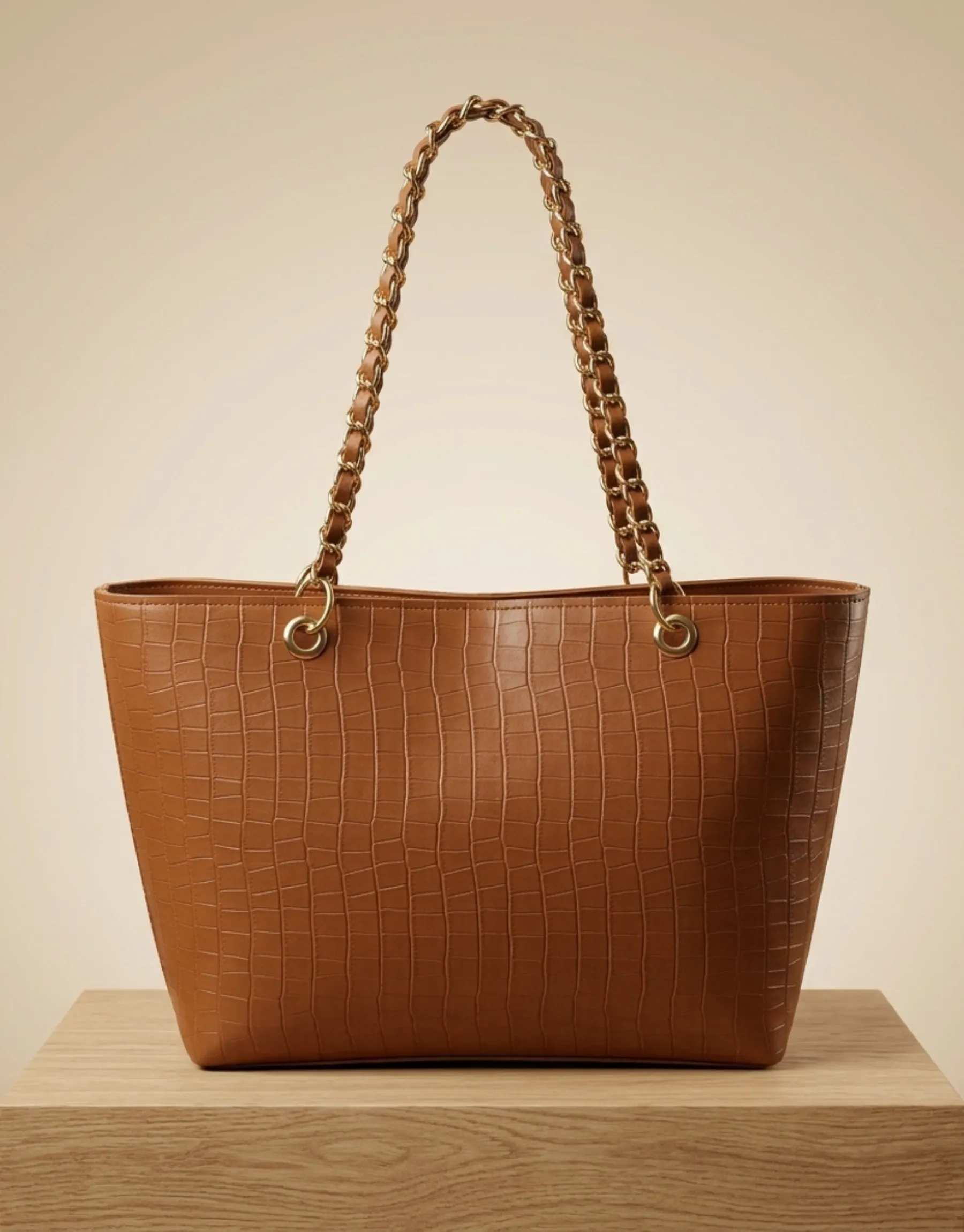 Brown Textured Chain Shoulder Bag for Women