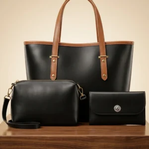 Elegant Black Tote Bag Set of 3 for Women